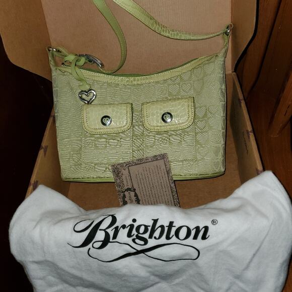 BRIGHTON LIGHT GREEN CANVAS/LEATHER  HOBO * - Picture 1 of 4